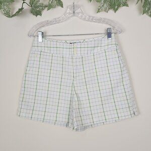 Dockers Women's Size 6 Green White Cotton Blend Stretch Plaid Shorts w/ Pockets